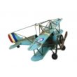miniature-avion-biplan-en-metal-bleu-l-33-cm